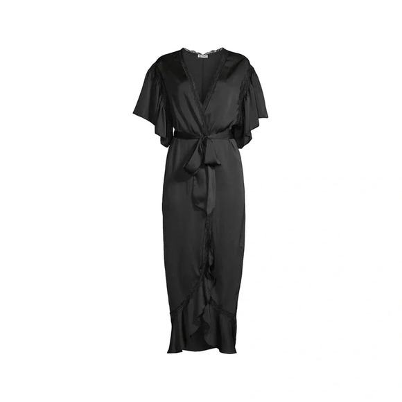 Free People Moonbeams  Lace Trim Satin Robe | Black | Size Small | NWT - Picture 7 of 13